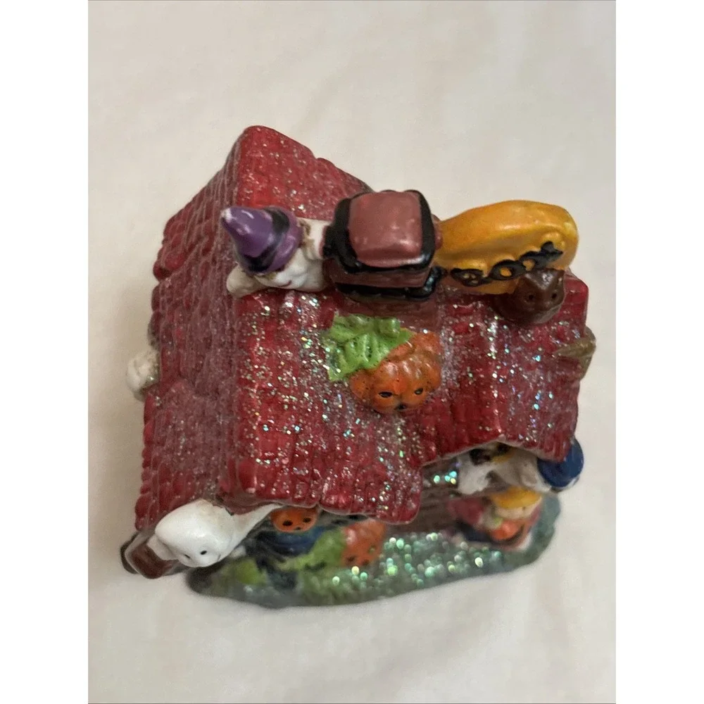 VTG Halloween Haunted House Ceramic Village Figurine 5.5 Ghost Station Decor